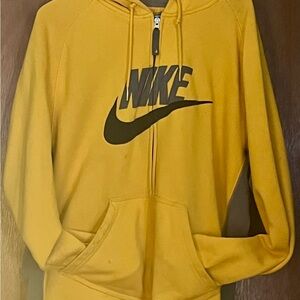 Vintage Y2k Nike Big Logo Zip Up Yellow Hoodie Size Medium Rare Grey Tag